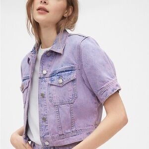 GAP Size XS Petite Lavender Cropped Denim Jacket